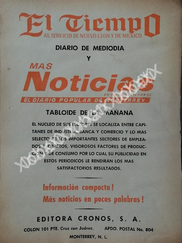 Cartel Editora Cronos 1966, Diario El Tiempo N79 Monterrey