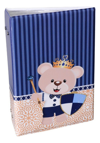 Álbum P 500 Fotos 10x15 Urso Escudo Coroa Azul Infantil Bebê