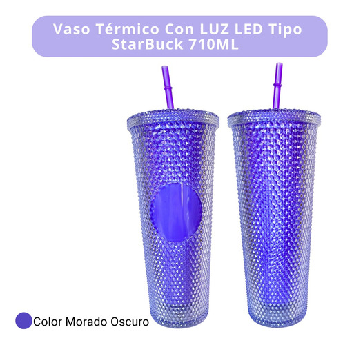 Vaso Térmico Con Luz Led Tipo Starbuck 710ml Antiderrames