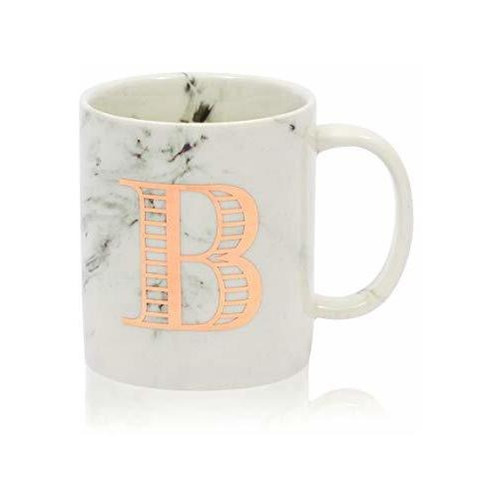 Rose Gold Letter B Monogram Mug White Marble Ceramic Co...