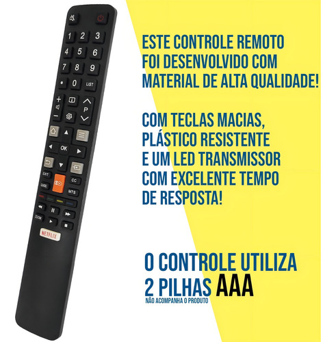 Controle Remoto Compativel Tv Tcl Smart Rc802n L55s4900fs