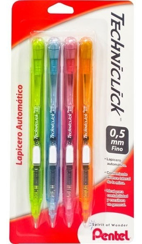 Lapicero Portaminas Pentel Techniclick 0.5mm Pack 4 Piezas