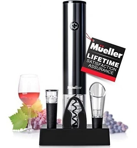 Abridor De Vino Eléctrico Mueller Baterías Recargables Negro