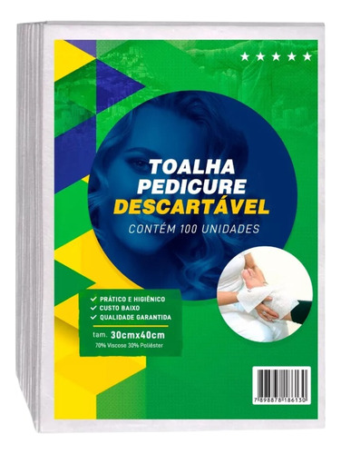 Toalha Descartável Pedicure Viscose 50 Grs 30x40 Cm  100 Und