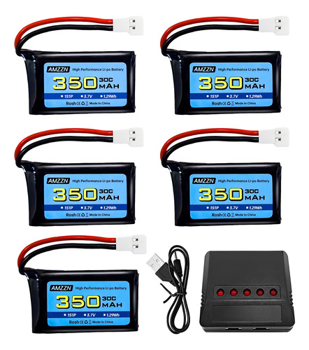 Amzzn 5 Pilas Lipo De 3.7 V 350 Mah 1s Con Enchufe Molex Y .