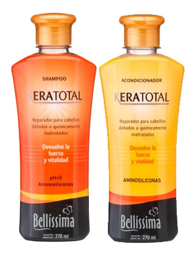 Shampoo Acondicionador Keratotal Cabellos Dañados Bellissima