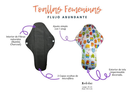 Toallas Femeninas Flujo Abundante Reutilizables