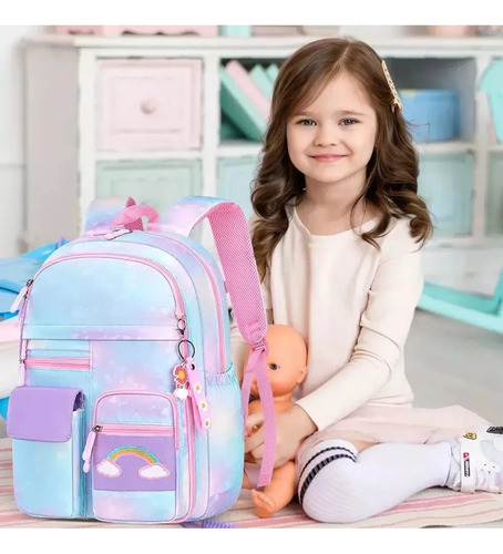 Mochila Escolar Para Nina Primaria Arcoiris Kawaii Kits Rosa