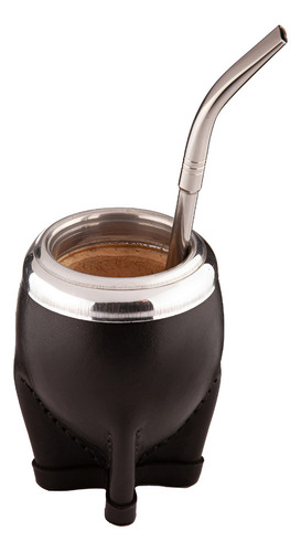 Mate Torpedo Uruguayo Calabaza Premium + Pico Loro Aceroinox Color Negro