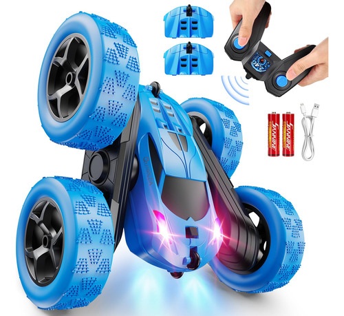 Qunreda Coche Rc 4wd Acrobacias Luces Led Niños 6-12 Azul