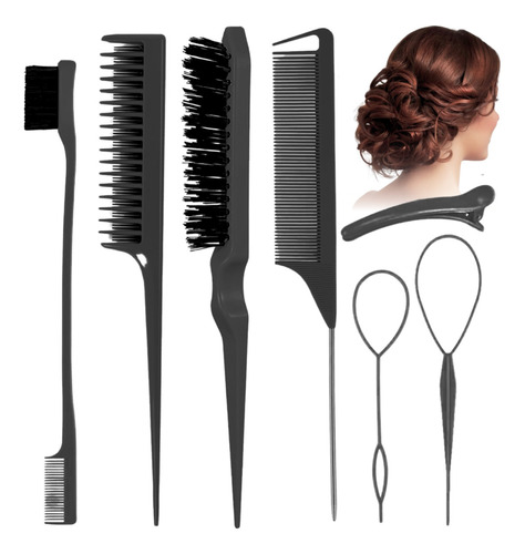 Kit Cepillos Y Peines Peinado Cabello Pinza Peluquería 7 Pzs