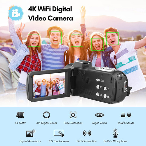 Cámara De Vídeo Digital 4k Wifi Videocámara Grabadora Dv 56m