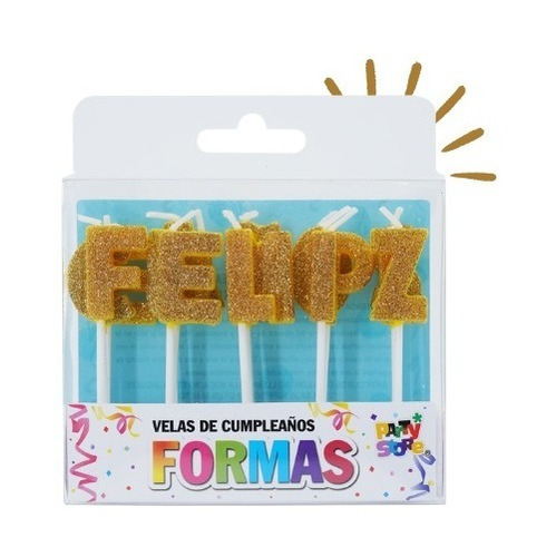 Velas Formas Feliz Cumpleaños X 15 Piezas Dorada Cotillon