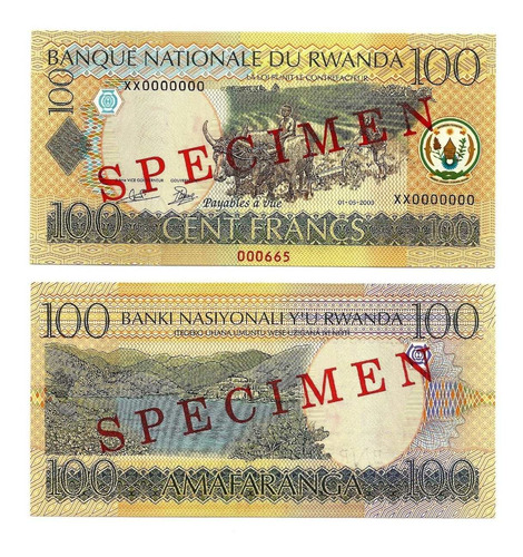 Bn8124 Ruanda Rwanda 2003 100 Francos Specimen Raridade