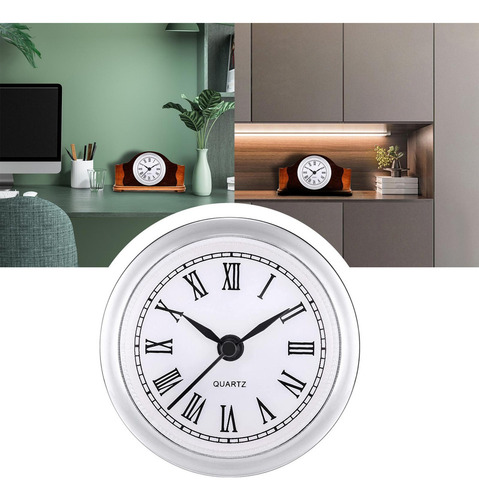 L Round Quartz Clock Insert, Argent Argent