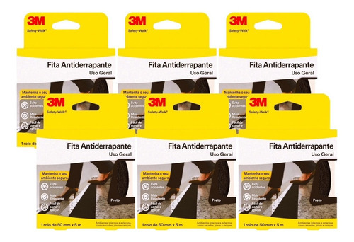 Kit 6 Fita Anti Derrapante 3m 5 Metros X 50mm Preto