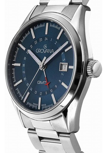 Reloj Grovana St. Andrews Gmt 1547.1135 Zafiro Sumergible Plateado Plateado Azul Petróleo