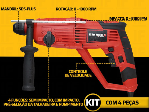 Martillo electroneumático Einhell Classic TC-RH 800 E rojo y negro, frecuencia de 60 Hz con potencia de 800 W y de potencia