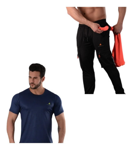 Conjunto! Remera Hombre Az + Pantalon Cargo Lycra