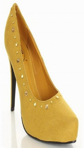 Zapatos Suede Amarillo N°37,5 Tachas Doradas  .imp. Usa