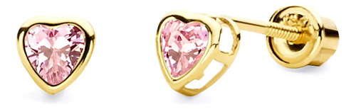 Aretes De Tuerca Con Bisel En Forma De Corazón De Oro De 14
