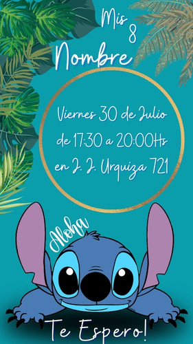 Tarjeta Stitch Invitacion Virtual Cumpleaños Personalizada