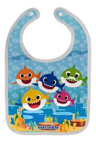 Babador Infantil Baby Shark Com Botão Porta Migalhas Cor Azul Tamanho Único