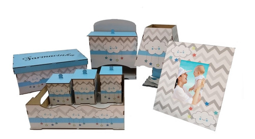 Kit Bebe Decoração Nuvem Berço Maternidade Mdf Quarto Menino