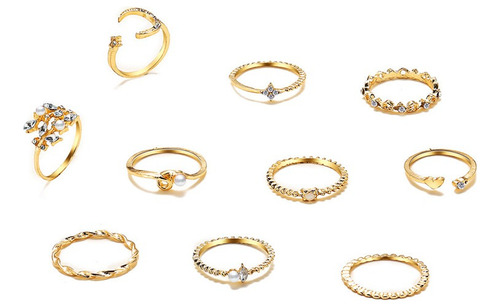 Set De Anillos Para Mujer 10 Pz  Dorados Ajustables