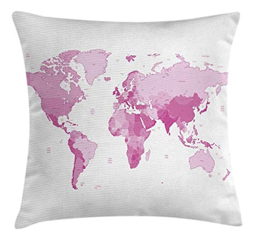 Ambesonne Pale Pink Throw Pillow Cushion Cover, World Map Co