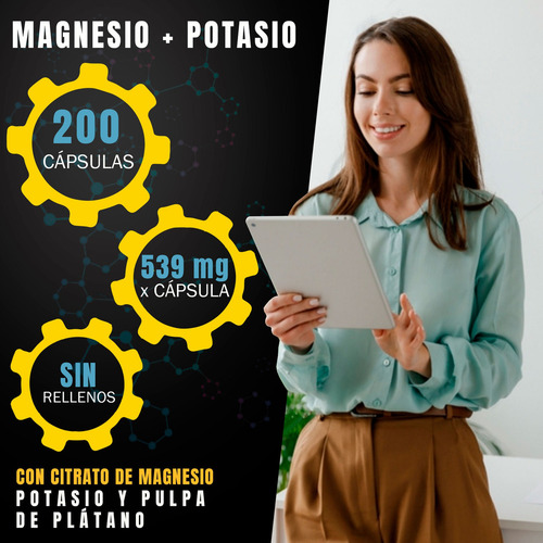 Citrato Magnesio + Potasio | Pulpa De Plátano 539mg 200caps Sabor Sin Sabor