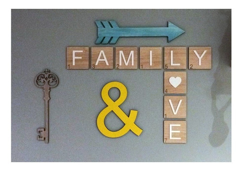 Letras Scrabble Family, Love Con Símbolos Llave , Flecha , &