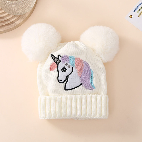 Gorro Bordado De Unicornio Para Niñ@s Con Pompones 