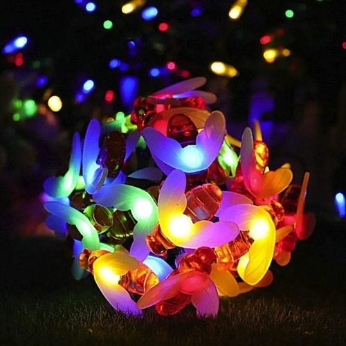 Imagen 3 de 10 de Guirnalda Solar Abejas 20 Led 5 Metros Multicolor