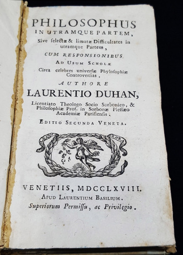 Antiguo Libro Siglo Xviii. Año 1768. Philosophus. 7pl 1653