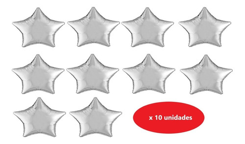 Globos Estrella Metalizados Por 10 Unidades.  Plateado 45 Cm