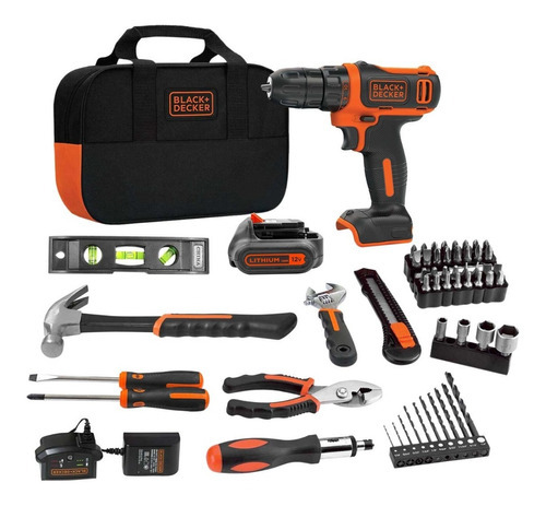 Kit de herramientas para el hogar + taladro de 12 V Black+decker Bdcdd12pk-b3 59 Pz