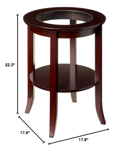 Mesa Auxiliar Redonda De Madera Café Expreso Con Vidrio