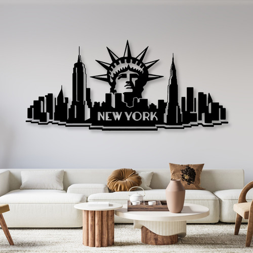 Cuadro Calado Decorativo Moderno Nueva York Acero 90x41