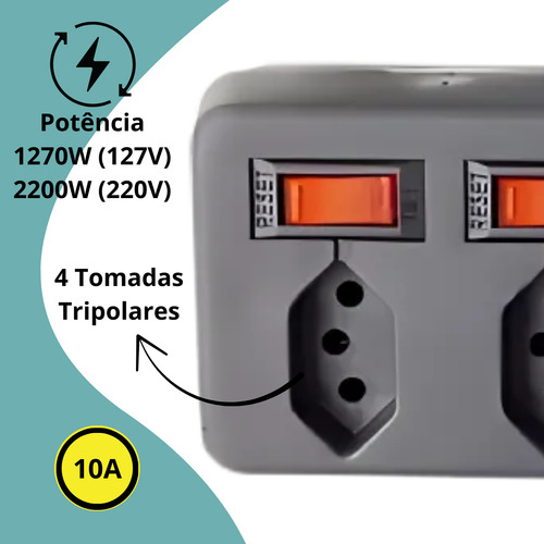 Protetor Elétrico Filtro De Linha 4 Tomadas Extensão Cabo 1m