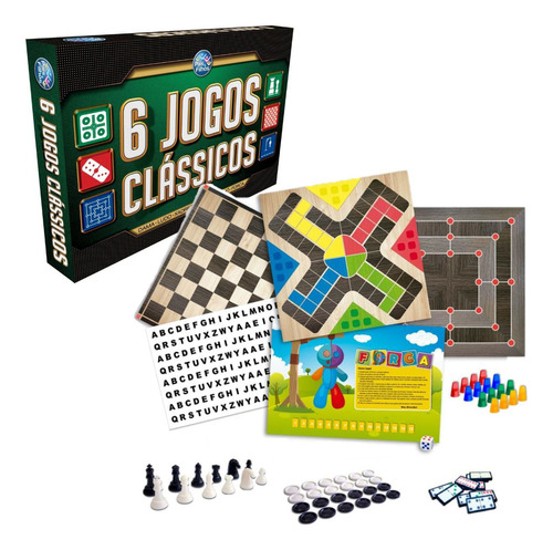 Jogo De Tabuleiro 6 Clássicos Dama Ludo Xadrez Dominó Forca
