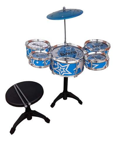 Mini Bateria Infantil Musical 5 Tambores Com Banco Jazz Drum