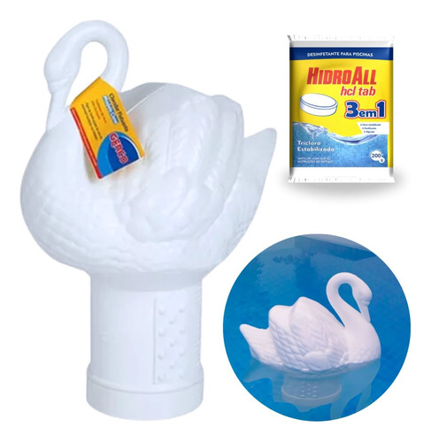 Kit Clorador Flutuante Cisne Fluorescente + Pastilha Cloro