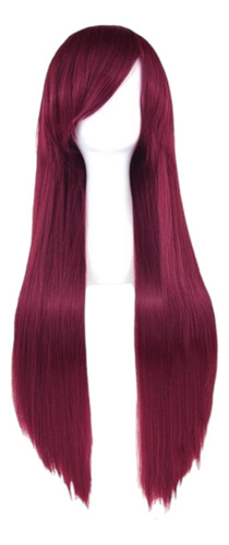 Peluca Rojo Oscuro ( Vino ) Cosplay Cabello Liso Kanekalon