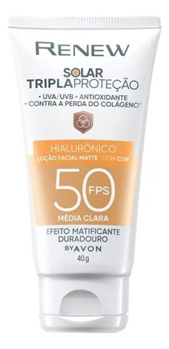 Protetor Solar Facial Avon Renew Fps50 Média Clara Matte 40g