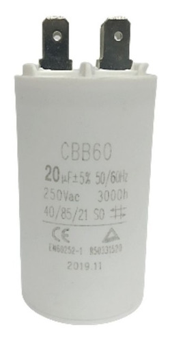 Imagen 1 de 2 de Capacitor Para Bomba De Agua 20uf. 250vac