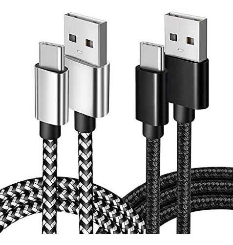 Cable Usb A Usb C, 2 Cables/6 Pies/negro Y Plateado