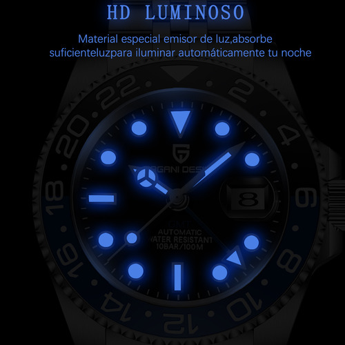 Reloj Pagani Design Pd-1662 Gmt Masculino Plateado Silvery Blue/red Negro