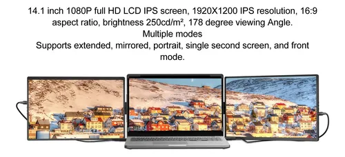 Extensor De Monitor De Doble Pantalla Para Portátil De 14,1