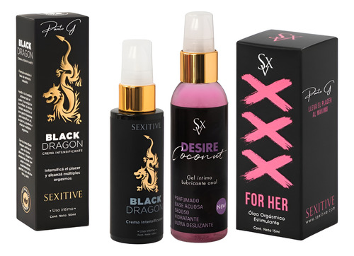 Lubricante Black Dragon + Lubricante Weet 75ml + Xxx For Her Kit 3